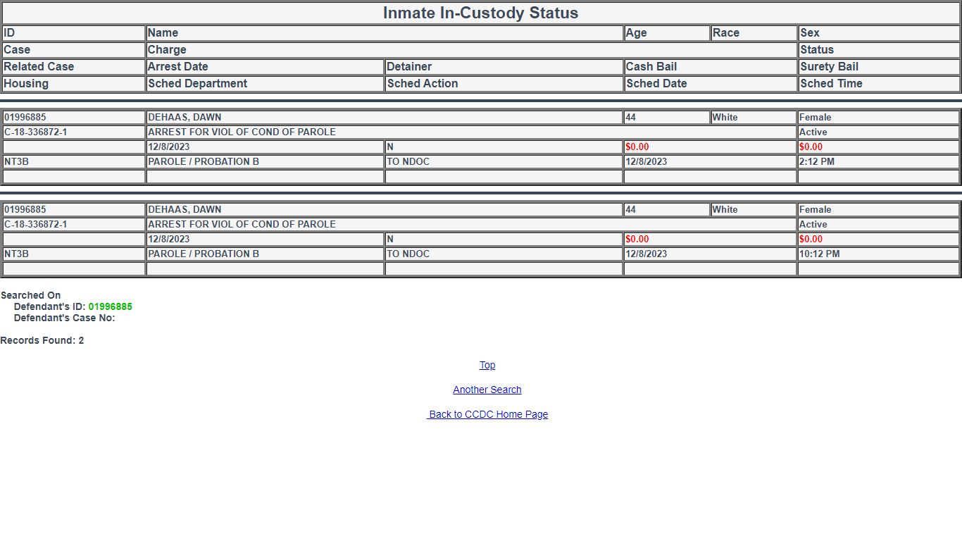 Inmate In-Custody Status - Clark County, Nevada